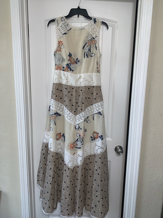 Anthropologie Leifnotes Women’s Boho Field Biology Floral Lace-Trim Maxi Dress - Picture 6 of 11